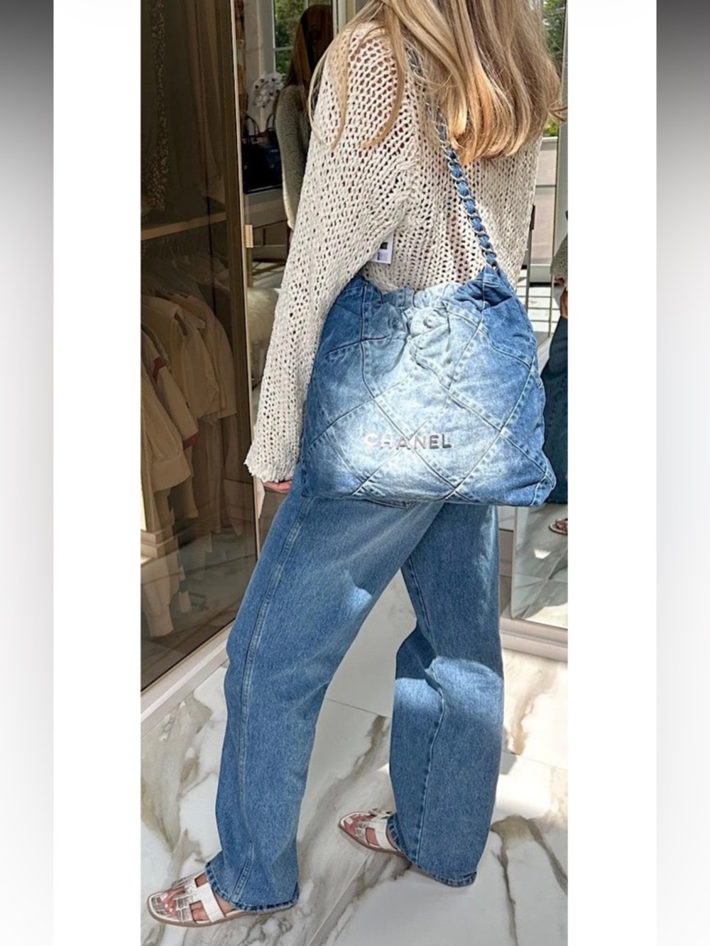 Denim Quilted Blue Shoulder Tote bag